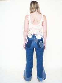 Patchwork Bell Bottom Jeans Boho Hippie Floral Jeans Upcycled