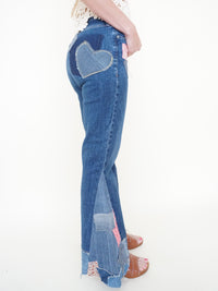 Patchwork Bell Bottom Jeans Boho Hippie Floral Jeans Upcycled