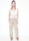 Boho Fringe Leather Jeans Vintage Low Rise Western Beaded Suede Jeans