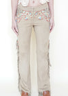 Boho Fringe Leather Jeans Vintage Low Rise Western Beaded Suede Jeans