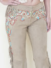 Boho Fringe Leather Jeans Vintage Low Rise Western Beaded Suede Jeans