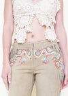 Boho Fringe Leather Jeans Vintage Low Rise Western Beaded Suede Jeans