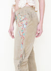 Boho Fringe Leather Jeans Vintage Low Rise Western Beaded Suede Jeans