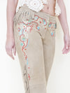 Boho Fringe Leather Jeans Vintage Low Rise Western Beaded Suede Jeans