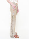 Boho Fringe Leather Jeans Vintage Low Rise Western Beaded Suede Jeans