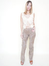 Floral Cut Out Leather Jeans  Low Waisted Suede Studded Pants