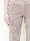Floral Cut Out Leather Jeans  Low Waisted Suede Studded Pants