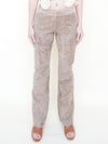 Floral Cut Out Leather Jeans  Low Waisted Suede Studded Pants