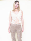 Floral Cut Out Leather Jeans  Low Waisted Suede Studded Pants