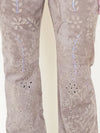 Floral Cut Out Leather Jeans  Low Waisted Suede Studded Pants