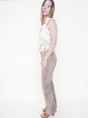 Floral Cut Out Leather Jeans  Low Waisted Suede Studded Pants