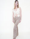 Floral Cut Out Leather Jeans  Low Waisted Suede Studded Pants