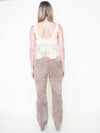 Floral Cut Out Leather Jeans  Low Waisted Suede Studded Pants