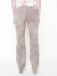 Floral Cut Out Leather Jeans  Low Waisted Suede Studded Pants