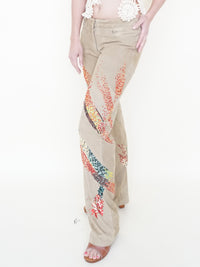 Beaded Leather Pants Vintage Low Rise Suede Jeans