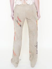 Beaded Leather Pants Vintage Low Rise Suede Jeans