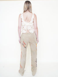 Beaded Leather Pants Vintage Low Rise Suede Jeans
