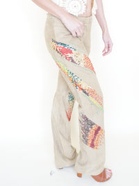 Beaded Leather Pants Vintage Low Rise Suede Jeans
