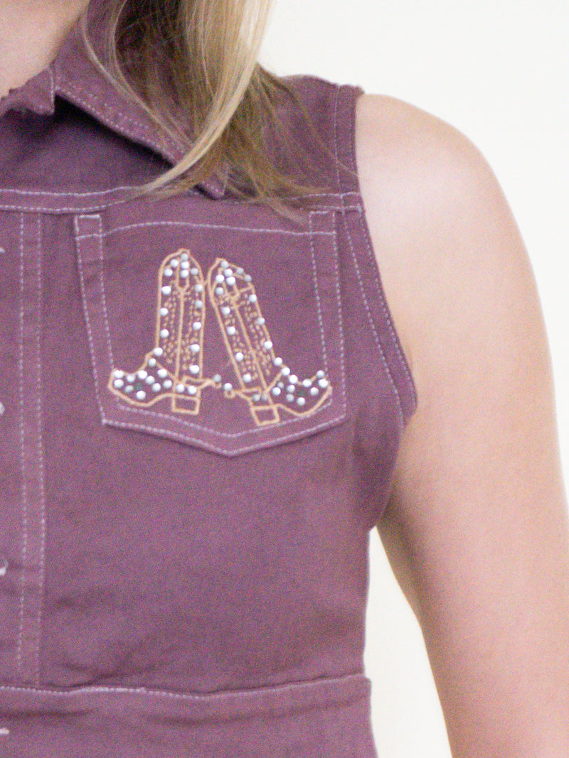 Western Denim Two Piece Set Vintage Upcycle Denim Sequin Embroidered Cowboy Set