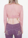Pink Sequin Silk Chiffon Boho Blouse Tie Waist Flared Sleeve Upcycled