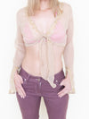 Sequin Silk Tie Waist Blouse Chiffon Taupe Gold Sequin Vintage