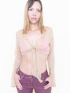 Sequin Silk Tie Waist Blouse Chiffon Taupe Gold Sequin Vintage