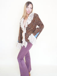 Velvet Ruffle Jacket Boho Paisley Vintage Upcycle