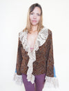 Velvet Ruffle Jacket Boho Paisley Vintage Upcycle