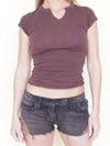 Pre Shrunk T Cap Sleeve Brown Cotton Vintage Y2k T Shirt