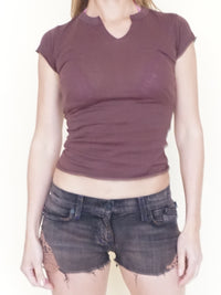 Pre Shrunk T Cap Sleeve Brown Cotton Vintage Y2k T Shirt