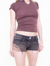 Crochet Boho Micro Denim Shorts Vintage Upcycle  Low Rise Shorts