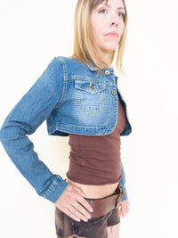 Vintage Denim Jacket Crop Top Long Sleeve Crop Bolero Coat