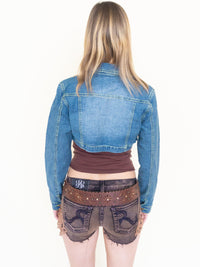 Vintage Denim Jacket Crop Top Long Sleeve Crop Bolero Coat