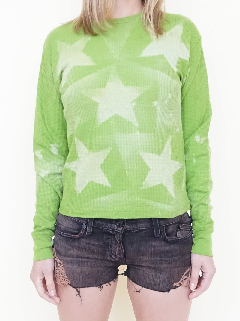 Starry Vintage Long Sleeve Upcycled Sweater Waffle Shirt