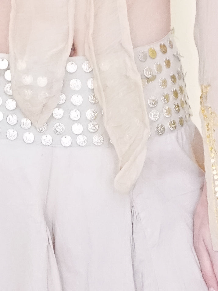 Gold Sequin Boho Skirt Pleated Midi Summer Cotton Skirt