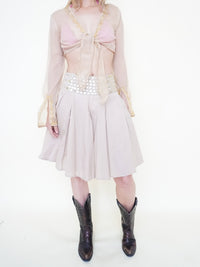 Gold Sequin Boho Skirt Pleated Midi Summer Cotton Skirt