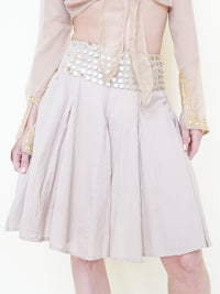 Gold Sequin Boho Skirt Pleated Midi Summer Cotton Skirt