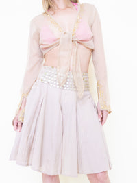 Gold Sequin Boho Skirt Pleated Midi Summer Cotton Skirt