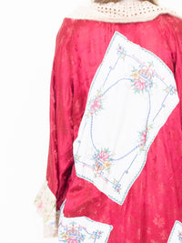 Floral Patchwork Duster Jacket Ruffle Silk Linen Belted Embroidered Silk