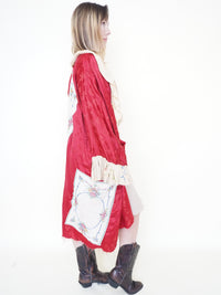 Floral Patchwork Duster Jacket Ruffle Silk Linen Belted Embroidered Silk