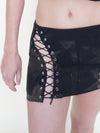 Lace Up Micro Skirt Black Denim Mini Skirt Vintage Upcycle