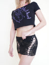 Lace Up Micro Skirt Black Denim Mini Skirt Vintage Upcycle