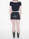 Lace Up Micro Skirt Black Denim Mini Skirt Vintage Upcycle