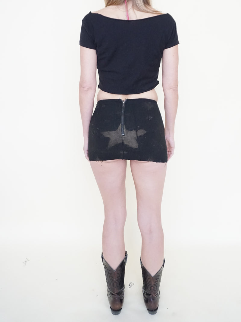 Lace Up Micro Skirt Black Denim Mini Skirt Vintage Upcycle