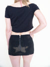 Lace Up Micro Skirt Black Denim Mini Skirt Vintage Upcycle