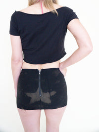 Lace Up Micro Skirt Black Denim Mini Skirt Vintage Upcycle