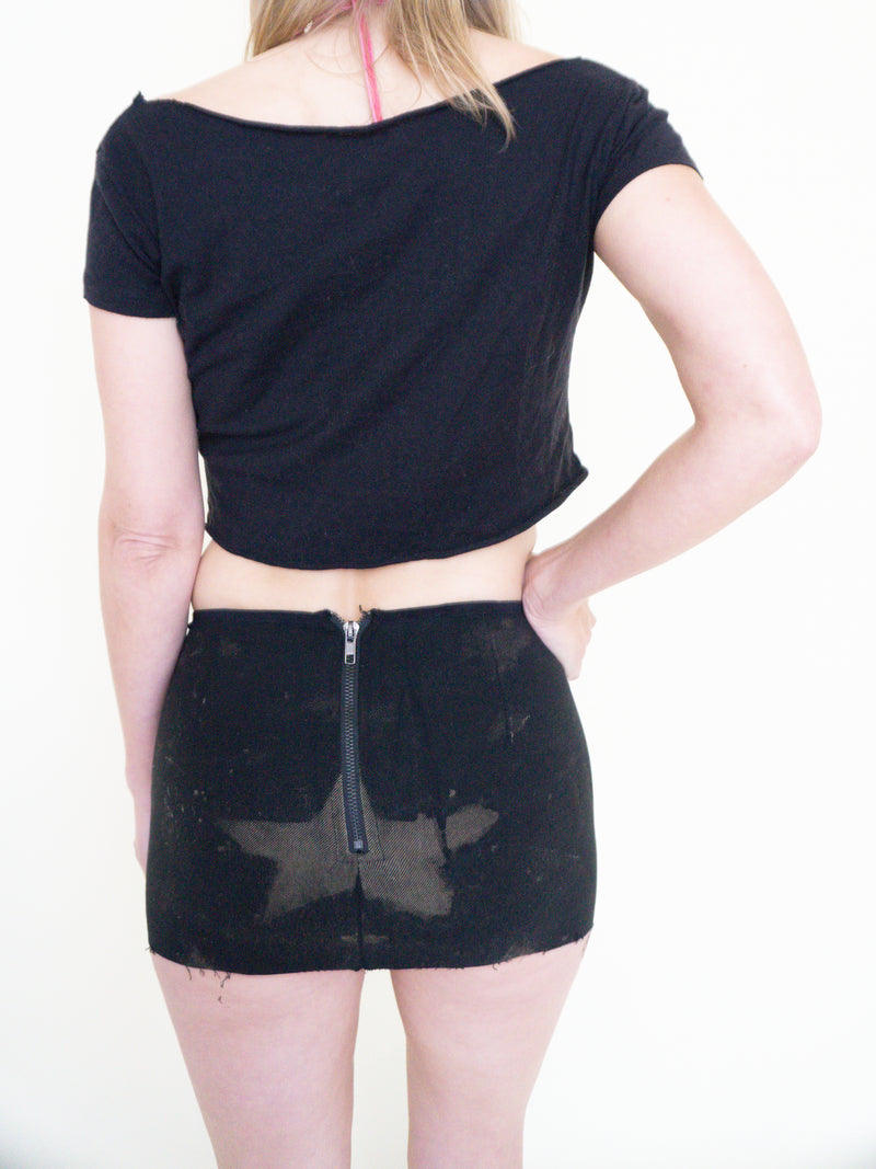 Lace Up Micro Skirt Black Denim Mini Skirt Vintage Upcycle