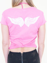 Angel PinkT Shirt Hand Painted Angel Wing Vintage Y2k Upcycle