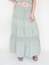 Boho Halter Set Maxi Skirt Sage Green Cotton Embroidered Summer Skirt Set