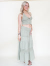 Boho Halter Set Maxi Skirt Sage Green Cotton Embroidered Summer Skirt Set